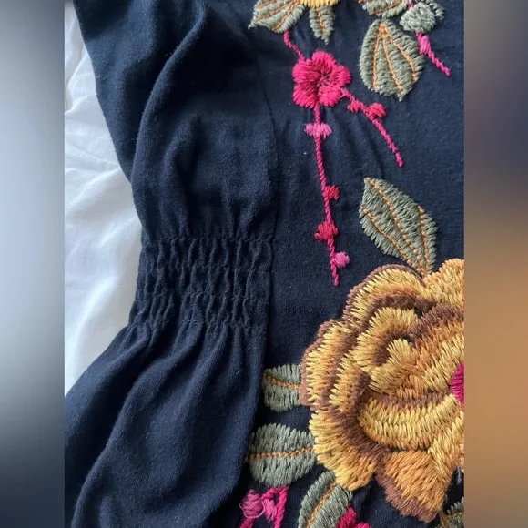 JW Los Angeles floral embroidery black cotton dress size medium - Picture 12 of 16